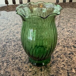 Vintage Green Scalloped Bud Vase H7 L3.5